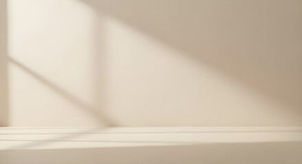 
Minimal Beige Corner Studio with Natural Light and Shadows, Modern Interior, Product Background, Empty space