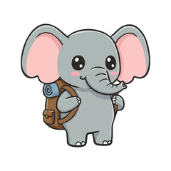 Fototapeta premium Cute icon character elephant wearing backpack.