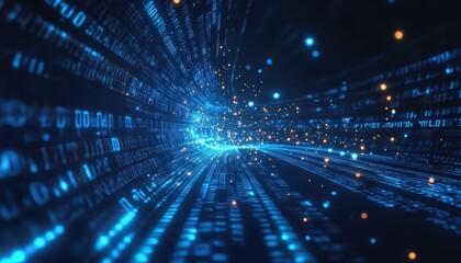 blue binary code background with glowing numbers and cyber tech design