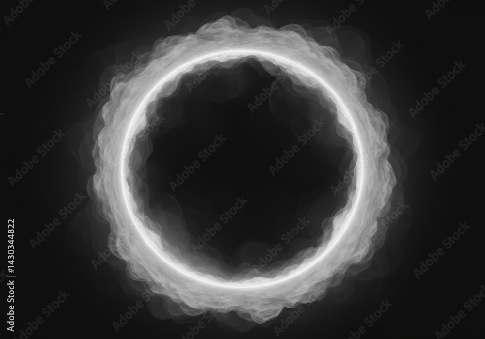 Aufkleber a luminous ring with a cloudy edge against a stark black background in a grayscale image style