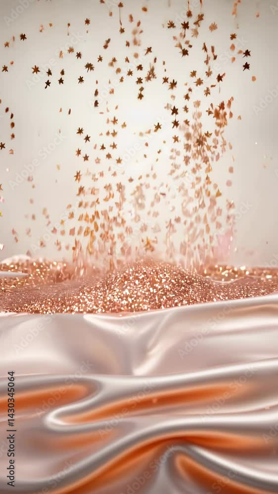 Poster a pile of gold glitter is falling from the sky. there are many stars in the pile. the pile is on a w