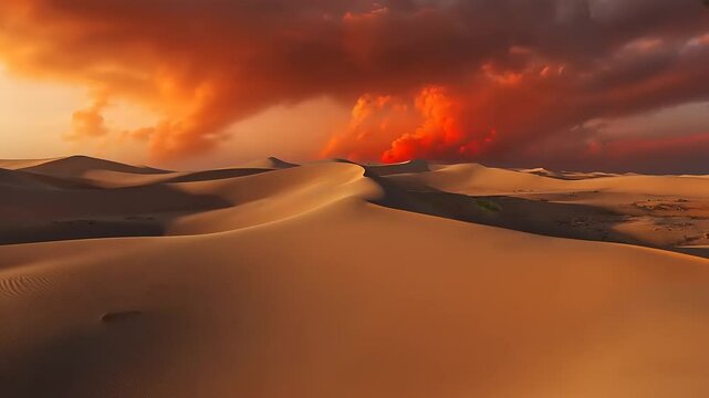 Fiery Sunset over Desert Dunes: A breathtaking landscape photography