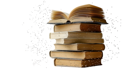 Stack of flying books, high-definition, realistic look, isolated on white background
