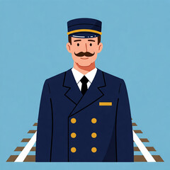 Flat illustration image of a&nbsp;train conductor 