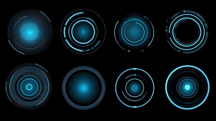 Futuristic HUD circles. digital user interface elements in blue glowing design