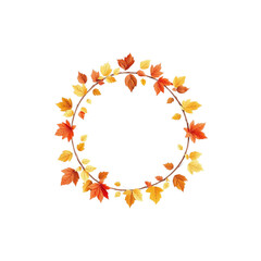 Fototapeta premium circular wreath made of vibrant autumn leaves, featuring shades of orange, yellow, and red, creating festive and seasonal decoration. design is simple yet elegant, perfect for fall themed projects