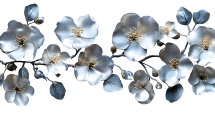 silver floral arrangement with metallic petals, isolated on white background