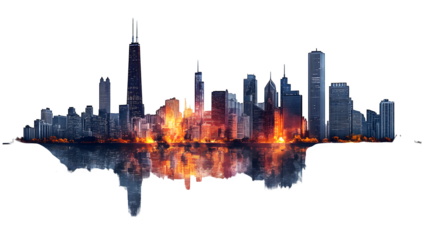 skyline silhouette illustration isolated on white background, high-definition, realistic look