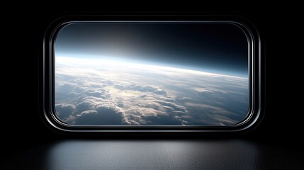 Earth curvature from space window view. exploration and travel perspective