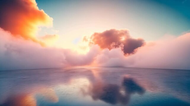 Sunset cloudscape reflected in calm water