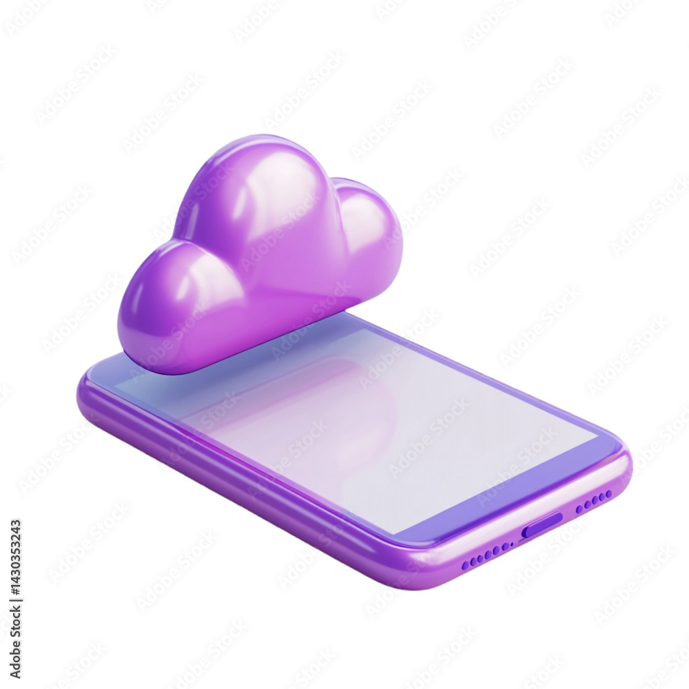 Aufkleber purple phone with a cloud above it representing cloud storage or data backup