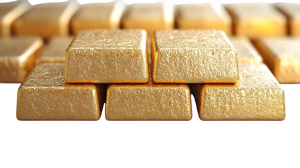 stack of gold bricks isolated on white background, high-definition, realistic look