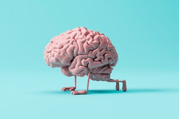 3D rendering of a Brain Doing Push Ups, mental health, mental wellbeing, active lifestyle, health, self-care, cognitive health, memory training, humour, physical fitness, intelligence