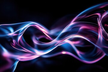 Abstract flowing light in pink and blue on a black background.
