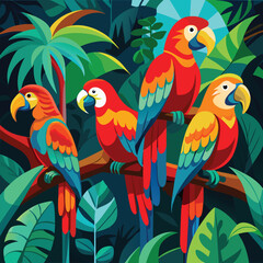 yellow-red macaw parrots on a branch, parrot on a branch