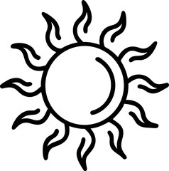 Line Art Vector Illustration of Radiant Sun Icon – Circular Sun with Stylized Rays for Weather Symbols, Summer Graphics, and Seasonal Design Elements

