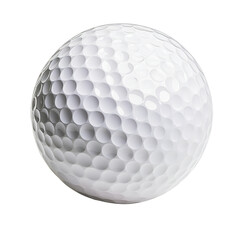 A close-up of a white golf ball with a textured surface, suitable for sports themes. On transparent background.