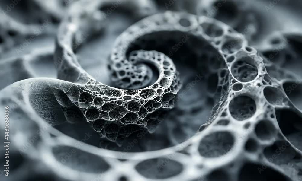 Poster intricate close-up of a textured, abstract surface resembling organic forms in a dark environment