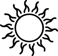 Line Art Vector Illustration of Radiant Sun Icon – Circular Sun with Stylized Rays for Weather Symbols, Summer Graphics, and Seasonal Design Elements

