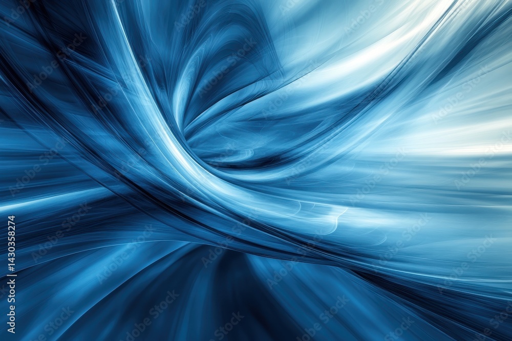 Poster swirling waves of blue and white create a dynamic abstract pattern in a fluid motion
