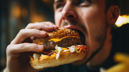 Man eating cheeseburger