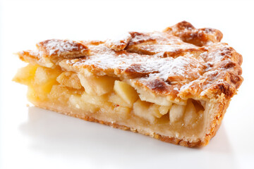 Slice of an apple pie isolated on a white background
