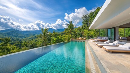 Fototapeta premium Luxury Villa with Infinity Pool and Mountain View