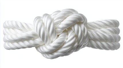 White rope tied in a complex decorative knot against a plain background