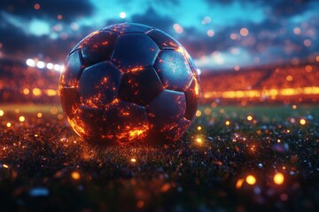 Fototapeta premium Fiery Soccer Ball Stadium Night Game