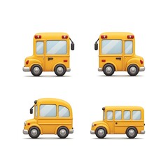 Set of School Bus Icon Public Community Suburb Student Transportation Education Infrastructure Vehicle Vector Illustration