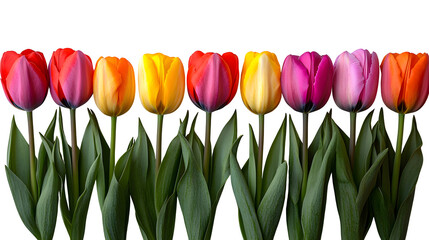 Tulips arranged in a zigzag pattern, alternating colors, isolated cleanly on white