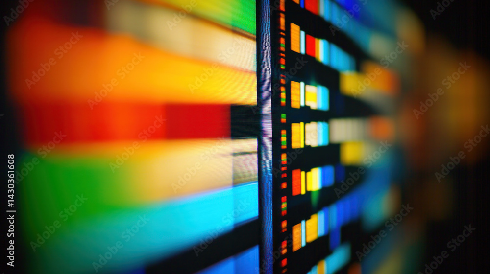 Poster a colorful display of numbers and letters on a screen. the colors are bright and vibrant, creating a