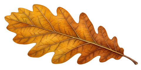 Fototapeta premium Autumn Oak Leaf: A detailed close-up of a solitary, golden oak leaf, with intricate veins, showcasing the stunning beauty of autumn foliage and the quiet passage of time.