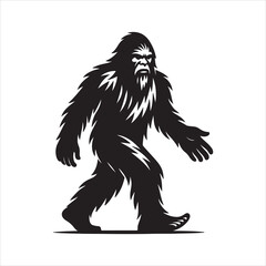 Obraz premium Black and white silhouette of a walking Yeti (Bigfoot) 