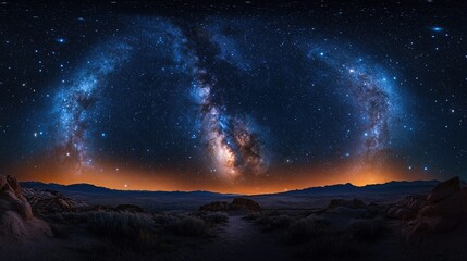 Vast Milky Way panorama over desert landscape