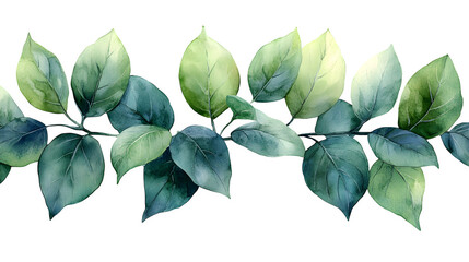 Fototapeta premium Watercolor leafy greenery, high-definition, realistic look, isolated on white background