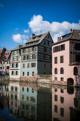Strasbourg medieval buildings reflected in River Ill
