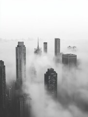 Misty City Skyline With Minimal Shapes in Black and White at Dawn Generative AI