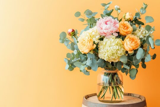 Vibrant floral arrangement in a clear glass vase.