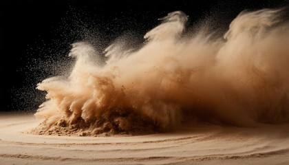 Sandstorm, whirlwind on black background. AI generated.