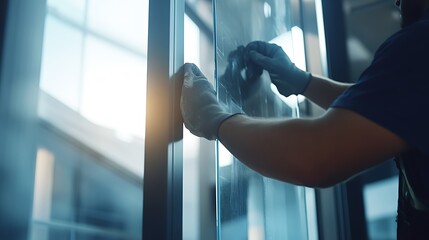 Person Applying or Removing Film from a Glass Surface