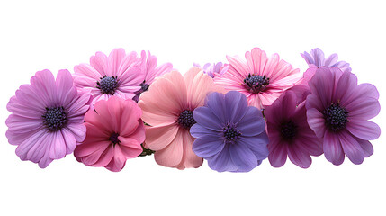 Fototapeta premium vivid pink and purple blooming flowers cluster, isolated on white background