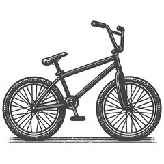 Obraz premium Vintage Hand-Drawn BMX Bike Illustration – Outdoor Adventure Engraved Style Vector for T-Shirts, Posters, Stickers, and Cycling Gear Apparel