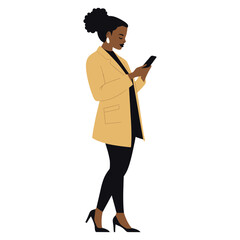 Business black woman looking at mobile phone communication professional electronics vector