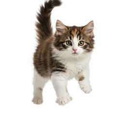 Precious Fluffy Kitten with White Paws in Adorable Stance