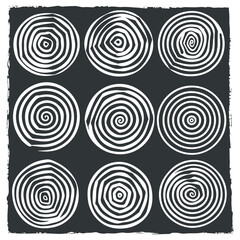 Vector abstract linocut poster template. Modern trendy minimal style. Black and white colors. Botanical blockprint. Hand drawn design for wallpaper, wall decor, print, postcard, cover, template