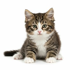 Obraz premium Adorable Kitten with Fluffy Fur in a Simple White Setting