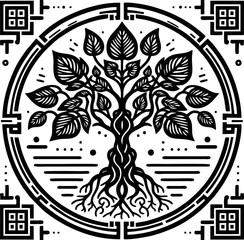 Geometric Tree of Life: Monochrome Sacred Geometry Mandala