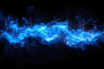 A cosmic river of vibrant blue energy flows through a star-speckled, dark galaxy backdrop.