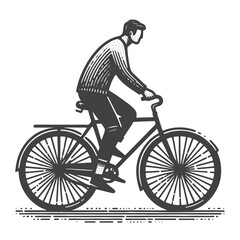 Vintage Hand-Drawn Bicycle with Person Riding Illustration – Outdoor Adventure Engraved Style Vector for T-Shirts, Posters, Stickers, and Cycling Gear Apparel
